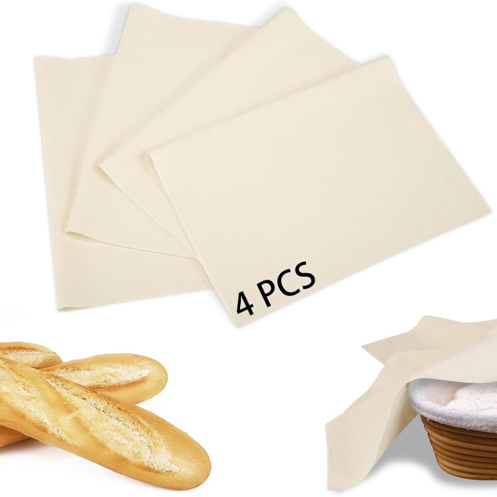 4PCS bakers couche for dough 14" x 20" Linen Cloth tea towels for baking sourdough Used for pastry cloth, baguette, bread, Italian bun