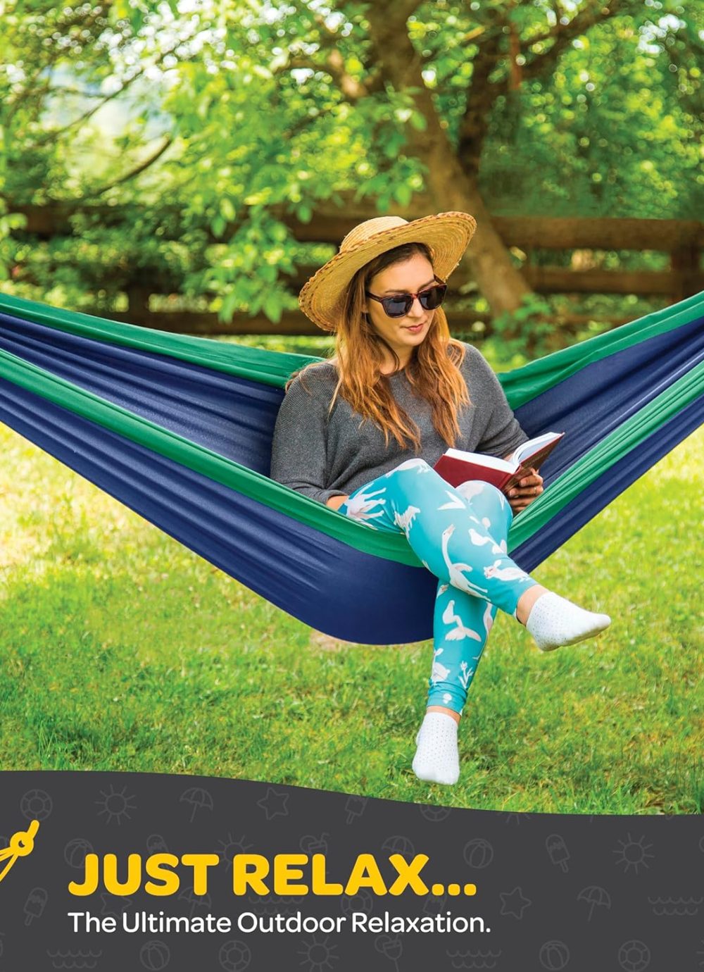 Durable Hammock 400 lb Capacity, Nylon Camping Hammock Chair - Double or Single Sizes w/Tree Straps and Attached Carry Bag - Portable for Travel/Backpacking/Beach/Backyard (Medium, Blue & Light Blue) - Image 2