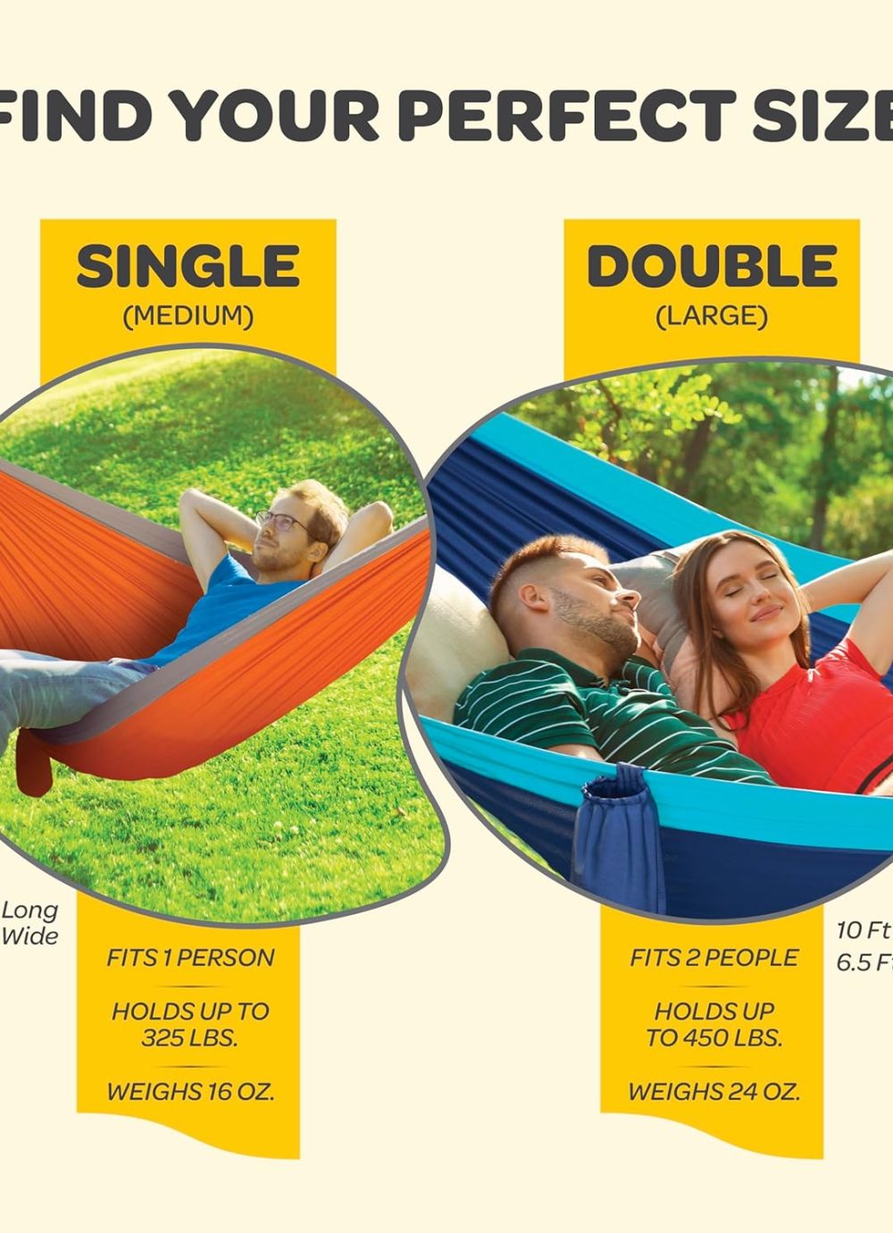 Durable Hammock 400 lb Capacity, Nylon Camping Hammock Chair - Double or Single Sizes w/Tree Straps and Attached Carry Bag - Portable for Travel/Backpacking/Beach/Backyard (Medium, Blue & Light Blue) - Image 3