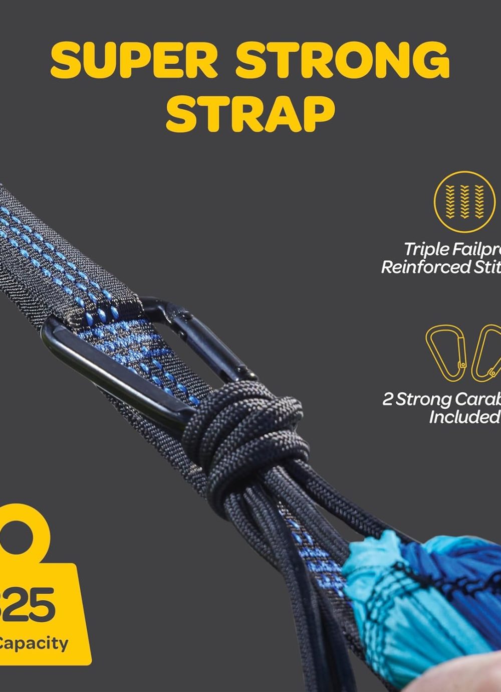 Durable Hammock 400 lb Capacity, Nylon Camping Hammock Chair - Double or Single Sizes w/Tree Straps and Attached Carry Bag - Portable for Travel/Backpacking/Beach/Backyard (Medium, Blue & Light Blue) - Image 4