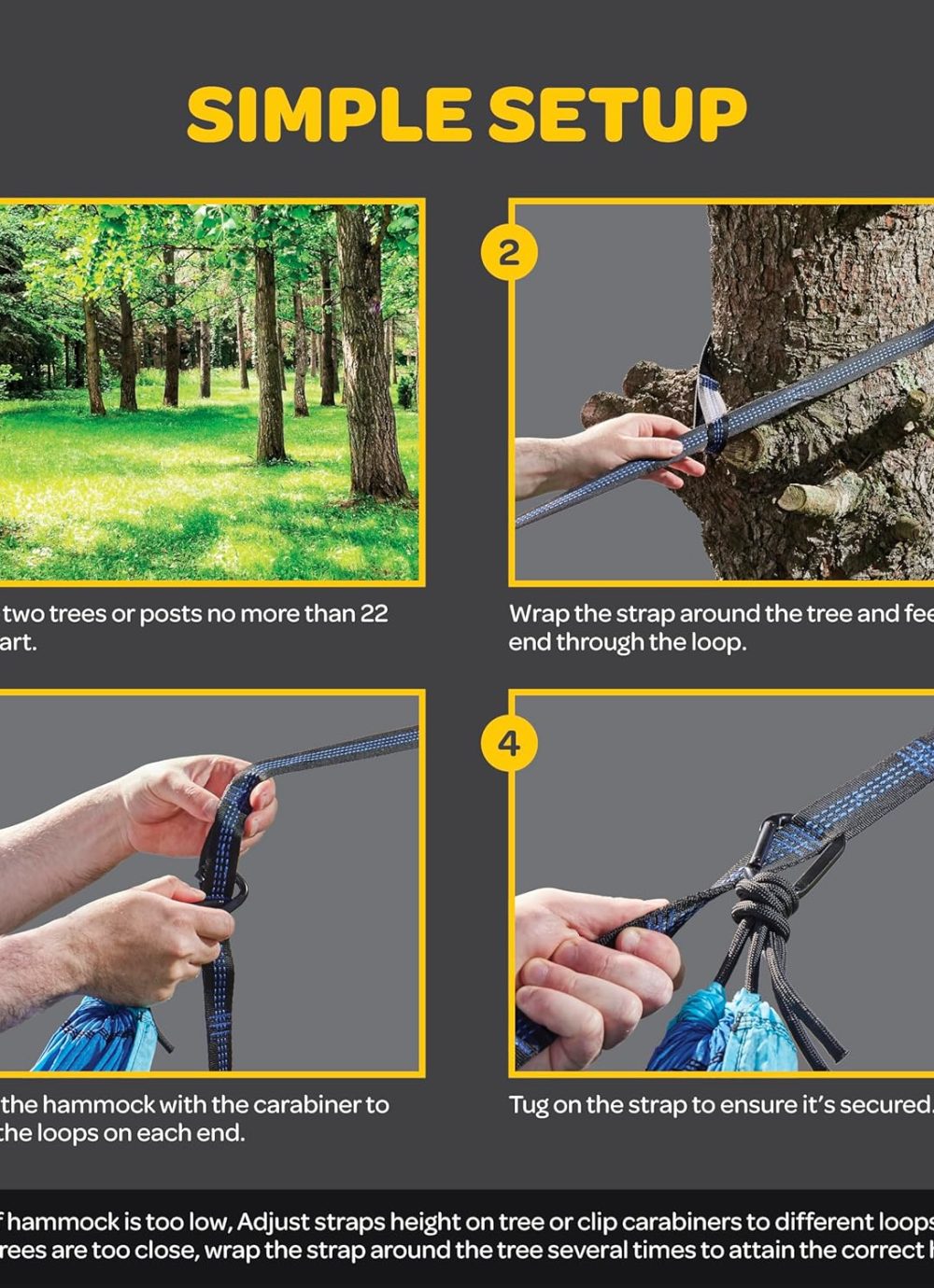 Durable Hammock 400 lb Capacity, Nylon Camping Hammock Chair - Double or Single Sizes w/Tree Straps and Attached Carry Bag - Portable for Travel/Backpacking/Beach/Backyard (Medium, Blue & Light Blue) - Image 6