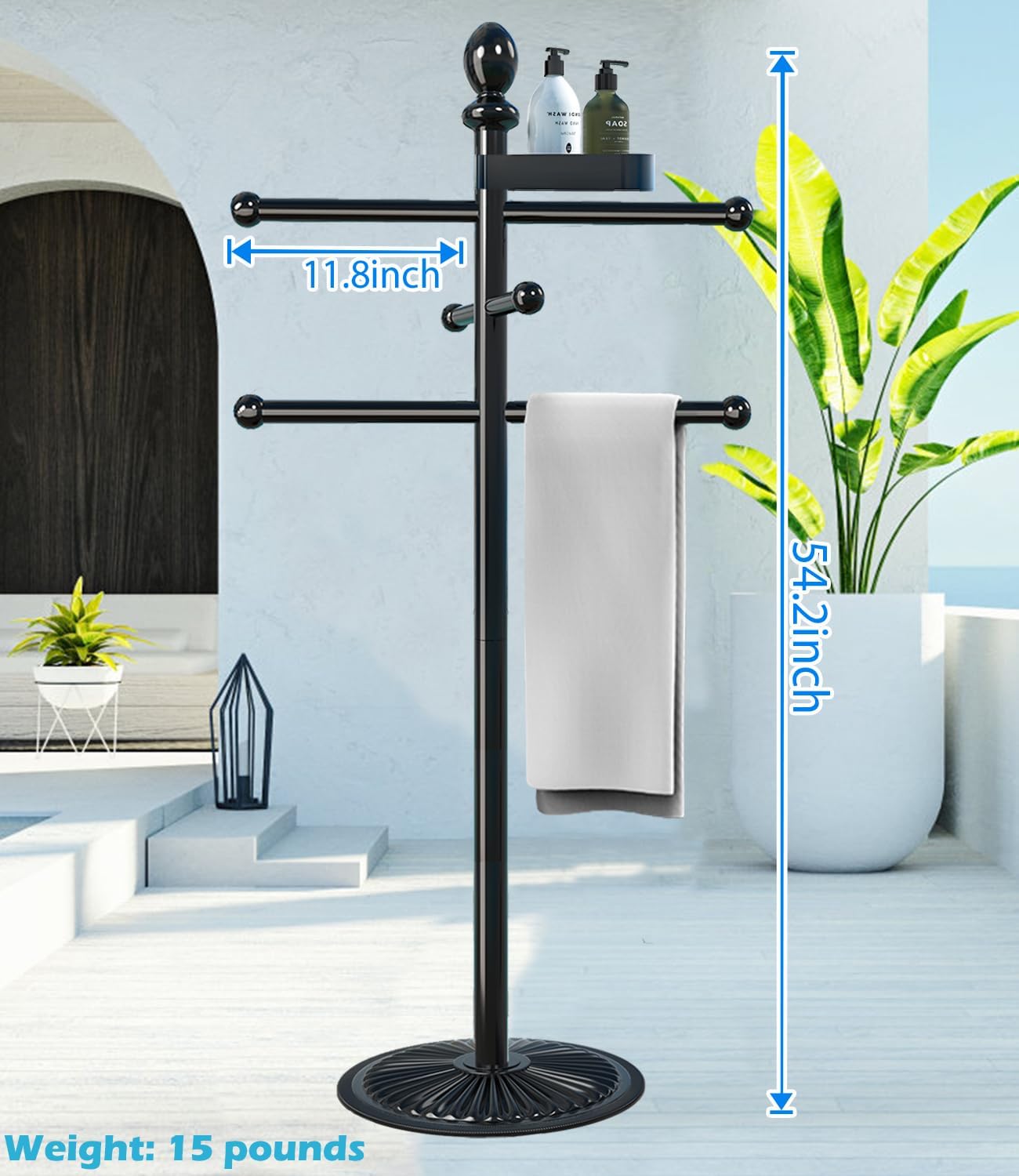 Pool Outdoor Towel Rack, Metal Heavy Duty Pool Accessories with Heavy Metal Base, 6 Bars Hot Tub Accessories Towel Dying Rack Towel Stand for Pool, Spa(51.5 inches) - Image 2