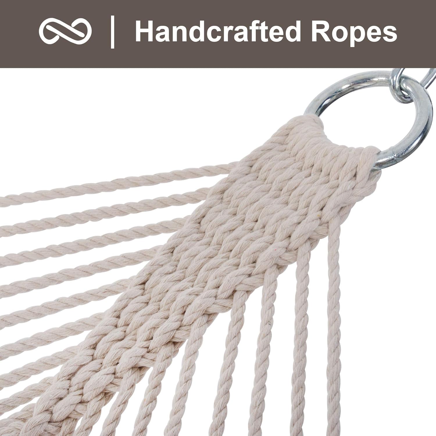 SUNCREAT Hammocks Traditional Rope Double Hammock with Hardwood Spreader Bar and Carrying Bag, 450 lbs Capacity, Natural - Image 5