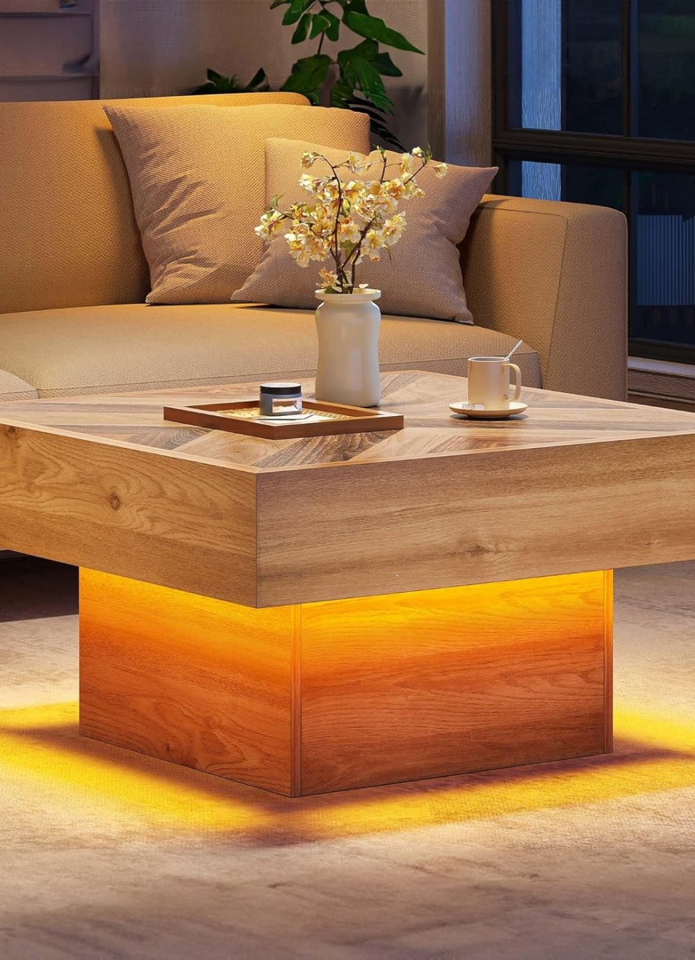 YITAHOME LED Game Coffee Table with 2 Drawers Storage, Square Modern Coffee Table Engineered Wood Low Coffee Tables for Living Room Decor, Farmhouse Rustic Center Table, Brown - Image 8